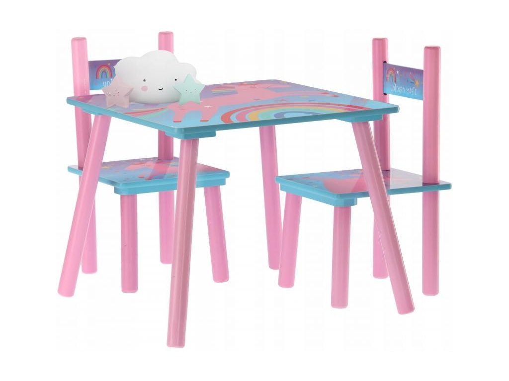Detský stôl a stoličky UNICORN-ružový