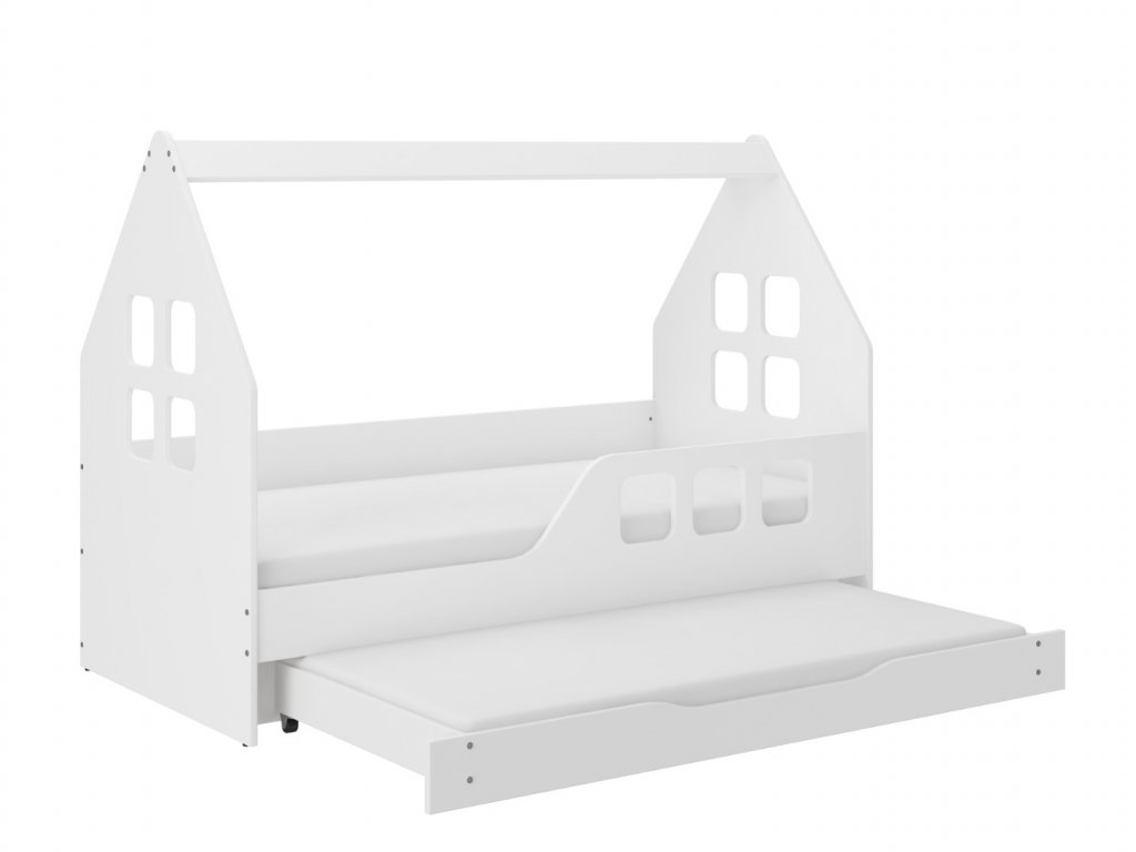 Drevená posteľ pre deti s matracom, bočnicou, roštom a komfortnou  prístelkou.