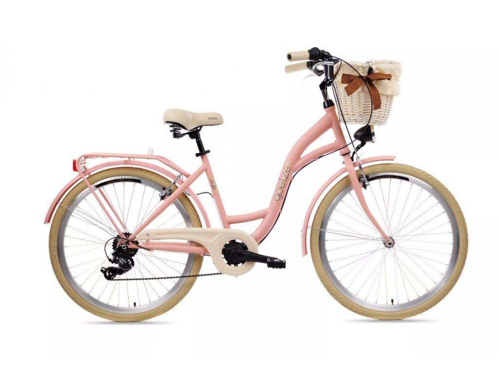 Retro Bicykel 26" Goetze MOOD 6 Prevodový Ružový matný +košík