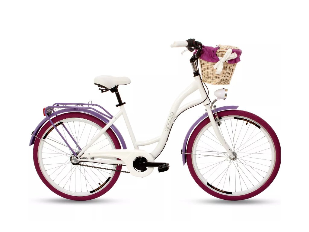 Retro Bicykel GOETZE COLOURS 26" 3 Prevodový bielo-fialový bordo kolesá+košík