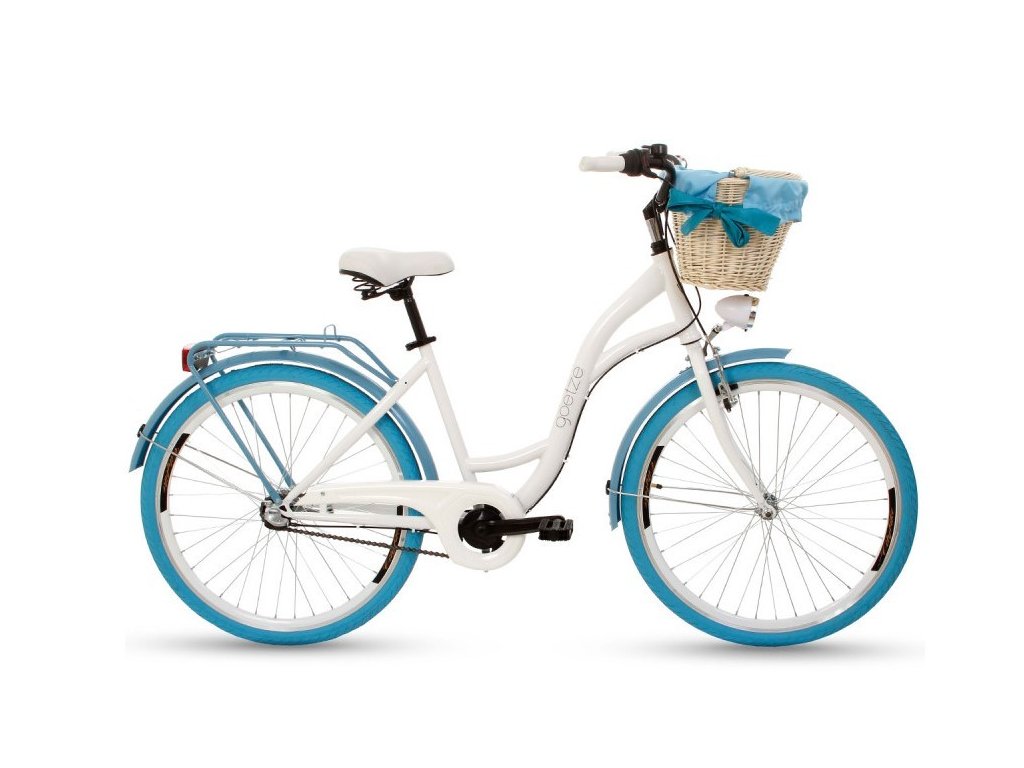 Retro Bicykel GOETZE COLOURS 26"/28" 1 Prevodový Bielo-modrý+košík