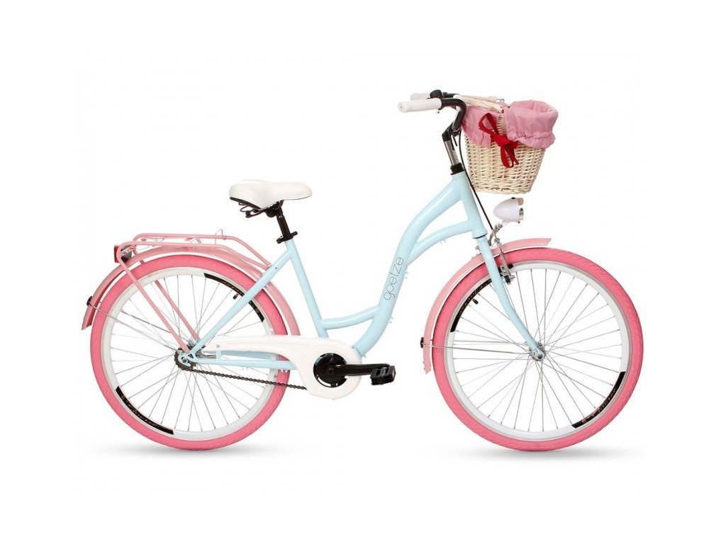 Retro Bicykel GOETZE COLOURS 26"/28" 1 Prevodový Modrý ružové kolesá+košík