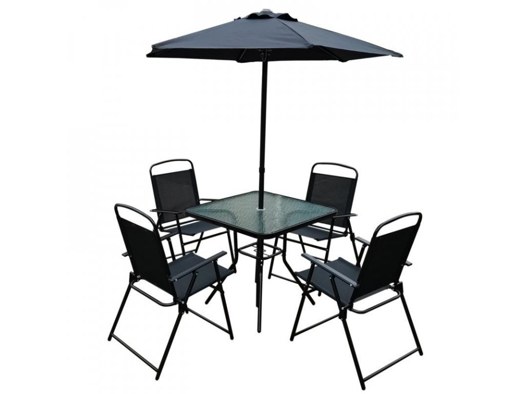 Sada záhradného nábytku GARDENLINE 6 stôl+stoličky+dáždnik čierna