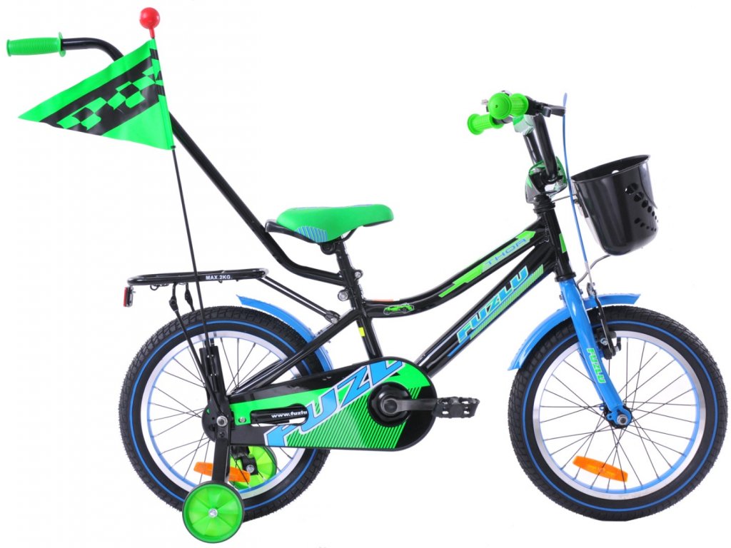 Detský bicykel 16" Fuzlu Thor čierno / modro / zelený lesklý