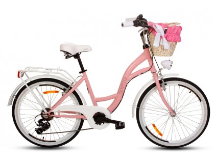 Mestský Retro Bicykel 24" GOETZE MOOD 6 prevodový Ružový+košík