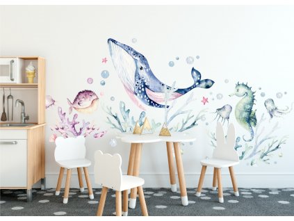 Nálepka na stenu morský svet s veľrybou