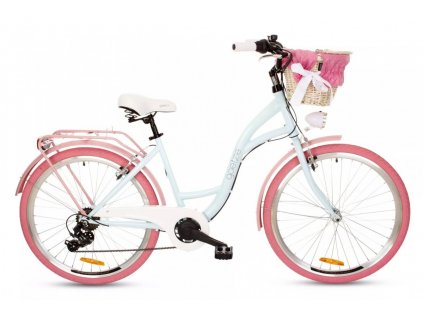 Retro Bicykel 26" Goetze Mood 6 Prevodový svetlomodro/ružový+košík