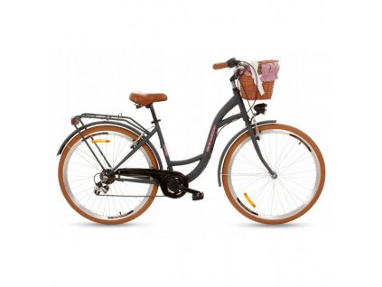 Retro Bicykel 28" Bicykel Goetze MOOD 7 Prevodový Grafitový/hnedé kolesá+košík