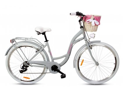 Retro Bicykel 28" Goetze MOOD 7 Prevodový šedo/bielo/ružový+košík