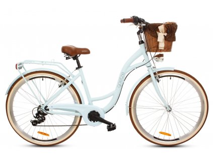Retro Bicykel GOETZE HLINÍKOVÝ 28" 7 prevodový modrý, hnedé kolesá+ košík grátis