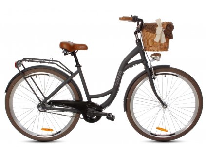Retro bicykel Goetze Style 28 3-prevodový hlinikový čierno-hnedý matný+ košík grátis