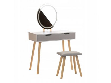 Toaletný stolík biely ANJA W2 zrkadlo + LED + taburet