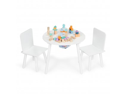 Biely detský stôl s dvoma stoličkami detský nábytok Ecotoys set