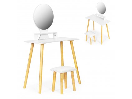 Kozmetický toaletný stolík so stoličkou a zrkadlovou poličkou