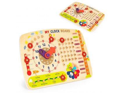 Drevená manipulačná tabuľa pre deti, kalendárne hodiny ECOTOYS