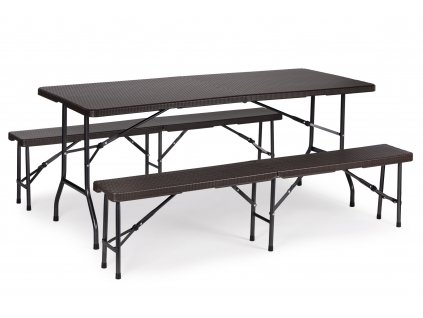 Cateringový stôl 180cm + 2 lavice Ratanová banketová súprava