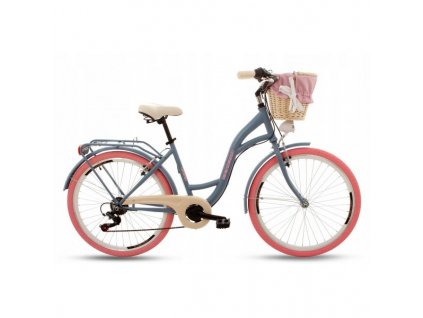 Retro Bicykel 26" Goetze MOOD 7 Prevodový sivý/ružové kolesá
