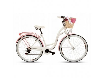 Retro Bicykel 28" GOETZE MOOD 7 prevodový bielo-ružový +košík