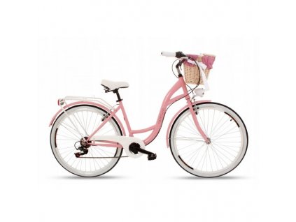Retro Bicykel 28" Goetze MOOD 7 Prevodový Ružový-biele kolesá+košík