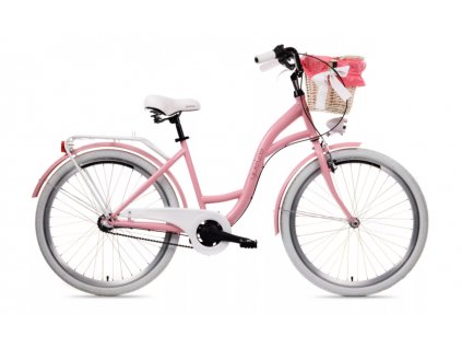 Retro Bicykel GOETZE COLOURS 26" 3 Prevodový ružový-biele kolesá+košík