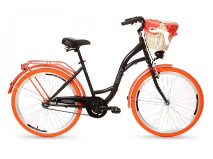 Retro Bicykel Goetze COLOURS 26"/28" 1 Prevodový Čierny Oranžové kolesá+ košík
