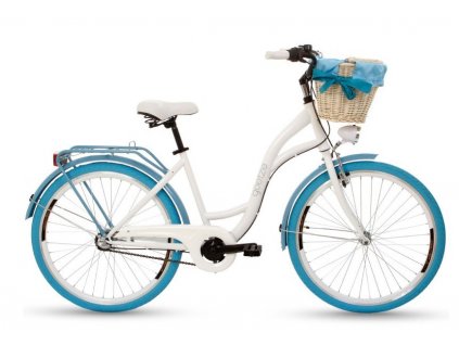 Retro Bicykel GOETZE COLOURS 26"/28" 3 prevodový Biely - modré kolesá+košík