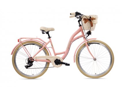 Retro mestský bicykel 28" Goetze MOOD 6 Prevodový Ružový matný+košík