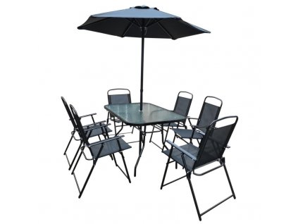 Sada záhradného nábytku GARDENLINE 8 stôl+stoličky+dáždnik čierna