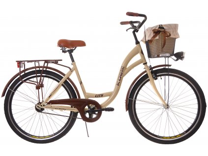 Dámsky Retro Bicykel CITY 26" 1 Prevodový kremový Doplnky + Košík Grátis