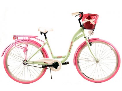 Dámsky Retro bicykel CITY 28" 1 Prevodový ružove kolesá+košík grátis