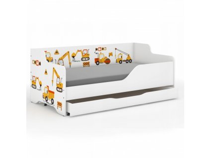 Detská posteľ LILU 3 stavebné autá+ šuflík+matrac+rošt