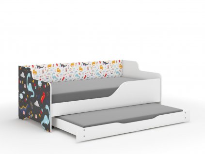 Detská posteľ LILU 4 dinosaury + prístelka +matrace+rošt