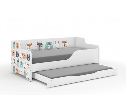 Detská posteľ LILU 4 zvieratká + prístelka +matrace+rošt