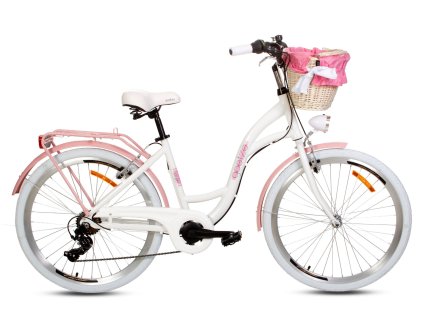 Retro Kolo GOETZE HLINIKOVÝ 26" 7 Převodový Bílo-Růžový+košík