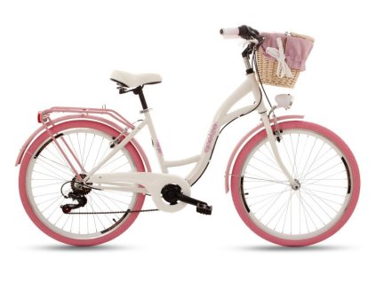 Retro Kolo GOETZE MOOD 26" 6 převodový bílý růžová kola +košík grátis