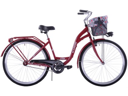Dámský Městský Kolo 26" 1 převodový Bordový + košík