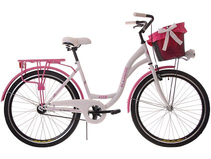 Dámský Retro Kolo CITY 26" 1 Převodový Růžové Doplňky + Košík Grátis