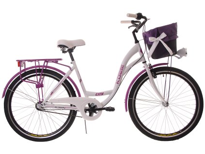 Dámské Retro Kolo CITY 26" 3 Převodový bílo/fialový Doplňky + Košík Grátis