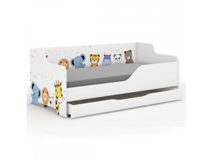 Dětská postel LILU 3 zoo+ šuplík+matrace+rošt