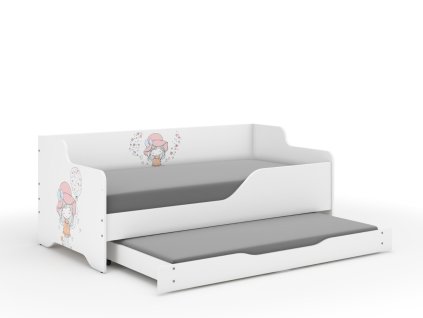 Dětská postel LILU 4 holčička s balónkem + přistýlka + matrace + rošt