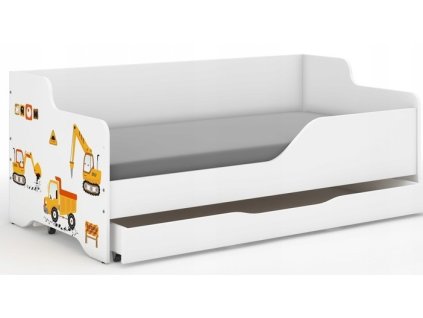 Dětská postel LILU stavební auta+ šuplík+matrace+rošt