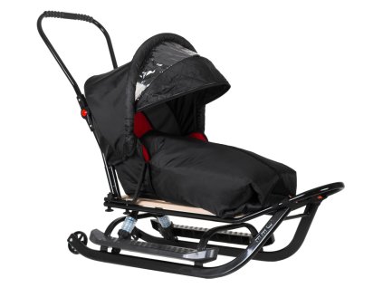Dětské sáňky LUX odpružené s fusakem stříškou Černo-červené