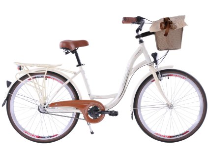 Dámský Retro Kolo KOZBIKE CITY 26" 3 převodový krémový + Košík