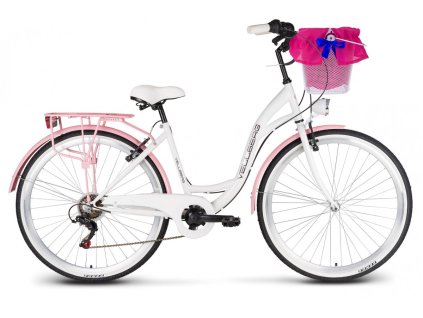 Městský Retro Kolo VELLBERG HAVANA 26"/28" 7 Převodový Růžový+Košík