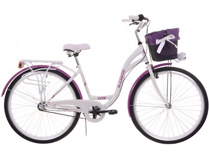 Dámské Retro Kolo CITY 28" 3 Převodový bílo/fialový Doplňky + Košík Grátis