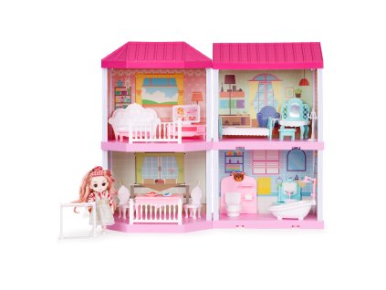 Skládací domeček pro panenky Villa + LED nábytek pro panenky