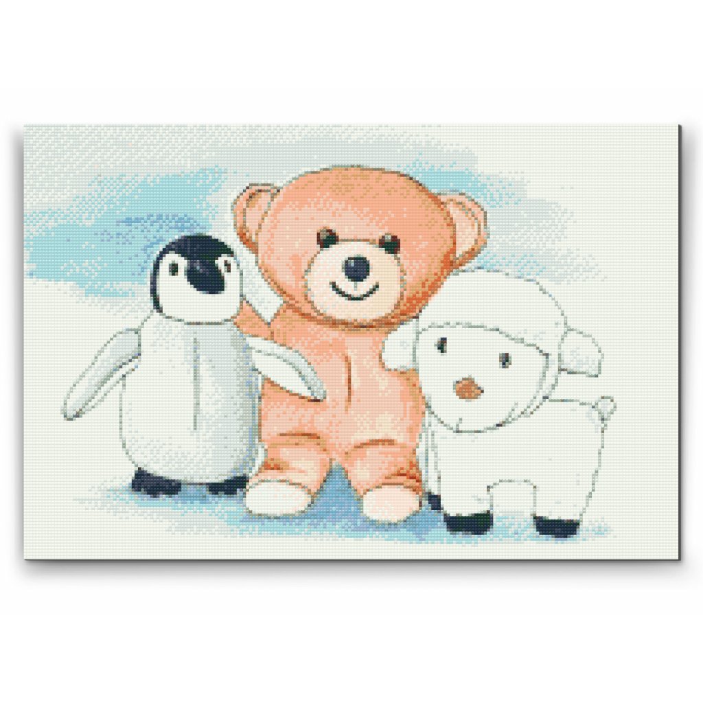 Gyémántszemes festmény – Pingvin, plüssmackó és bárány