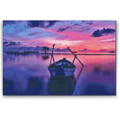 Gyémántszemes festmény – Hajó a naplementében