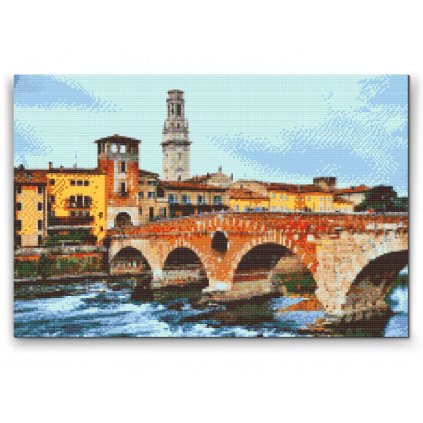 Gyémántszemes festmény – Ponte Pietra kőhíd, Verona
