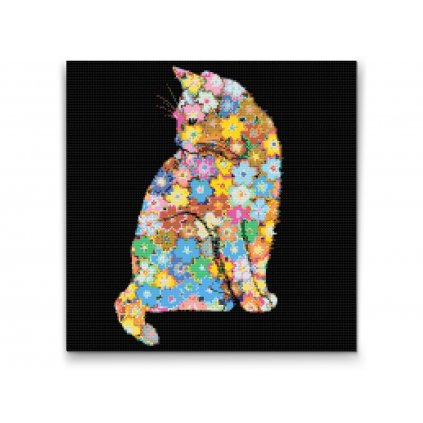 Gyémántszemes festmény – Virágos cica